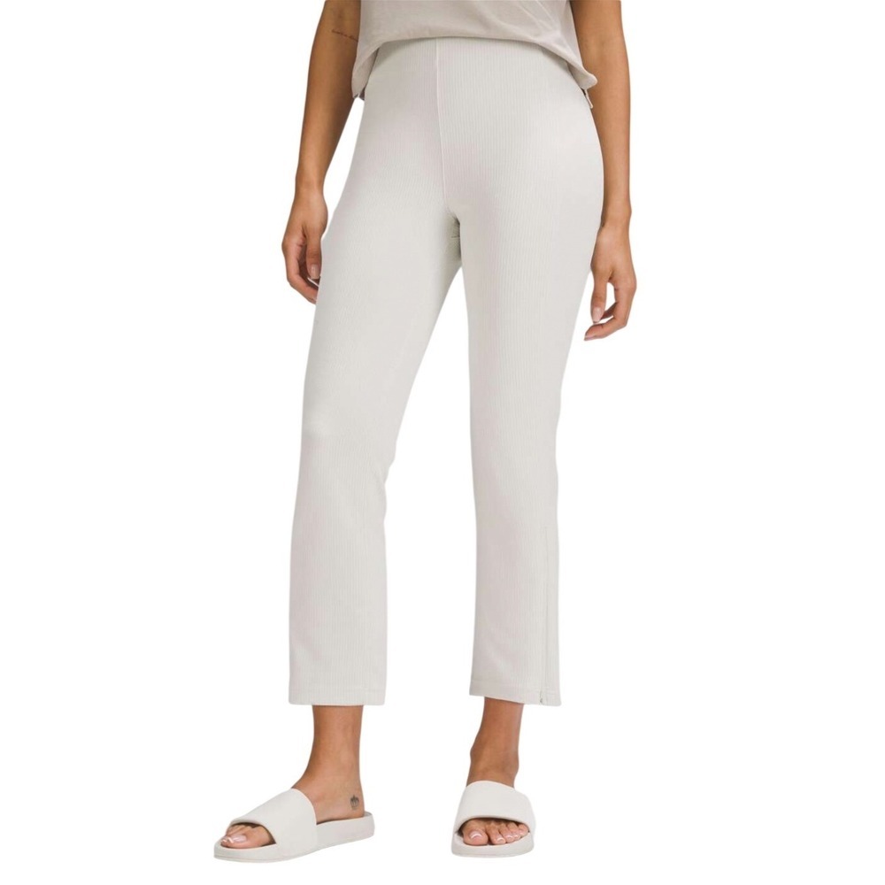 Lululemon Ribbed Softstreme Zip-Leg High-Rise Cropped Pants 25" Bone, Size 10